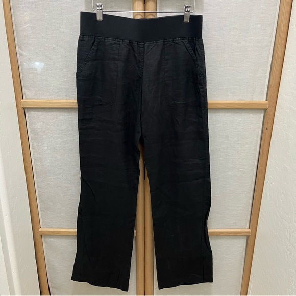 Allen Allen 100% Linen Wide Leg Black Pants Size S - Picture 1 of 10
